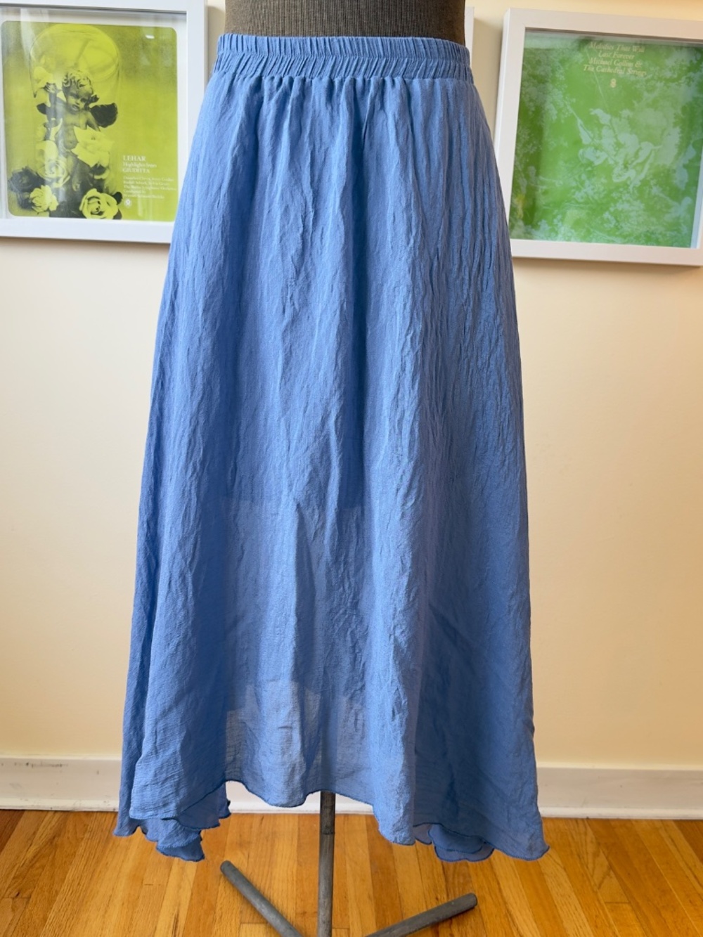 Blue Linen Blend Maxi Skirt | Cottagecore Boho Flowing A-Line Summer Skirt